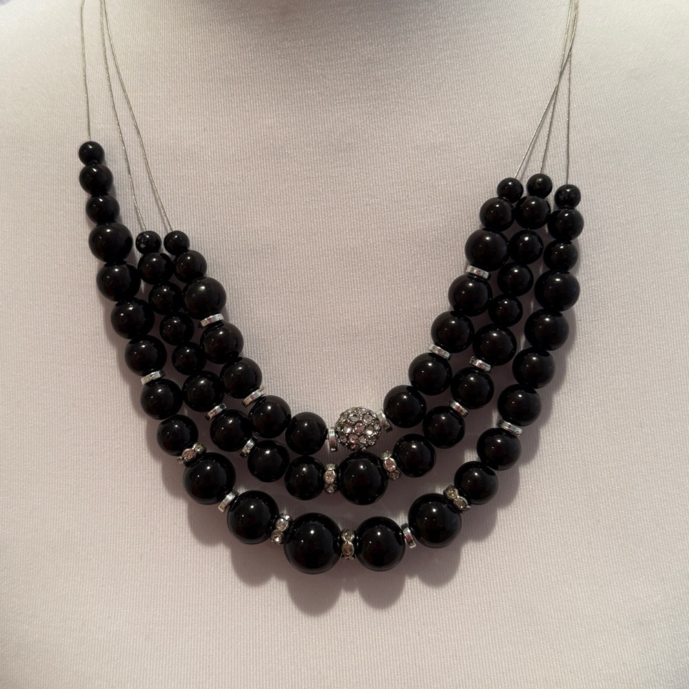 White House Black Market Triple Strand Black Necklace